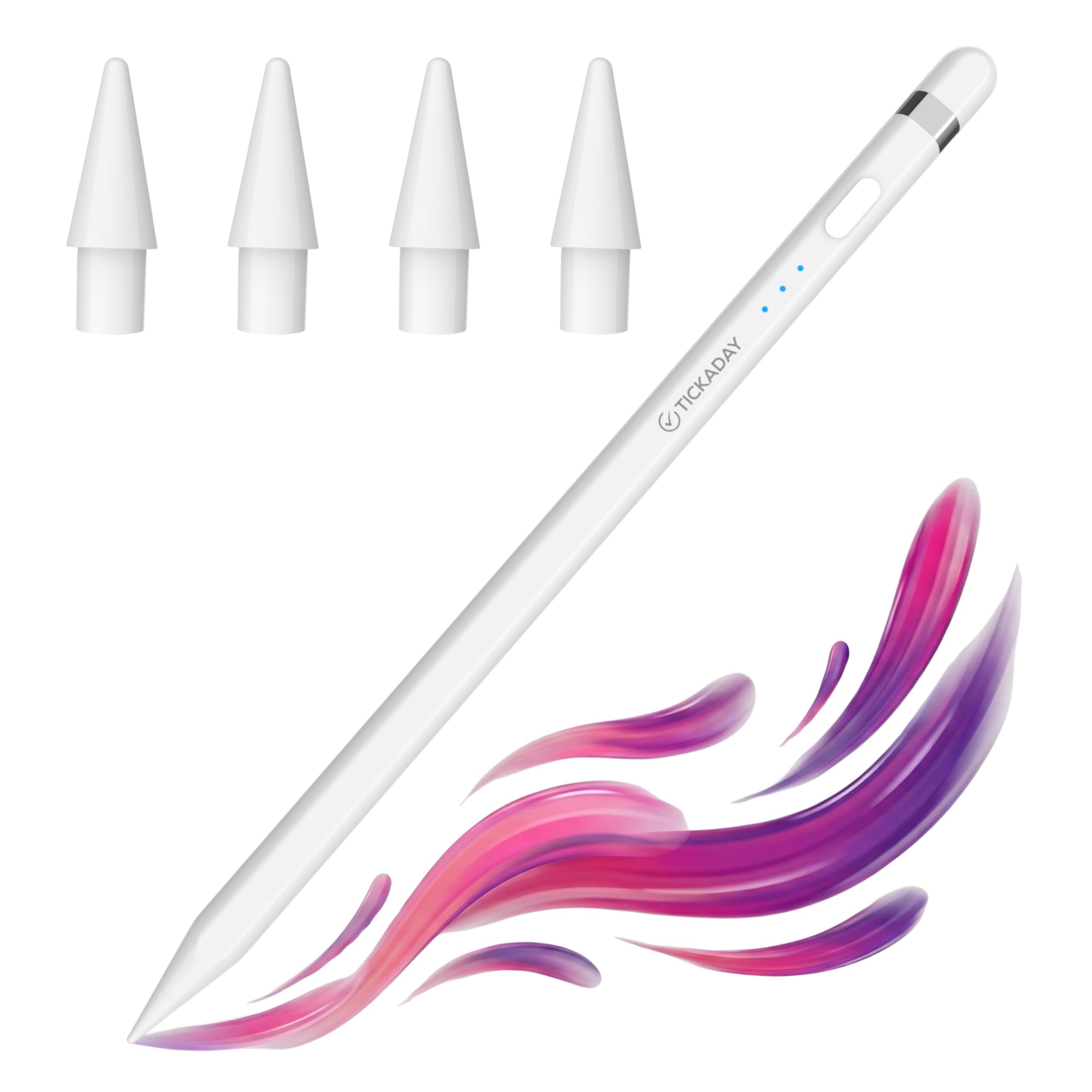 Tickaday iPad Pencil, Stylus Pen for iPad with Plam Rejection, iPad Pen Compatible for Apple iPad Gen 6/7/8/9/10/11, Air 3/4/5/M2/M3, Mini 5/6/7, Pro 1-6 (11"/12.9"/M4), White