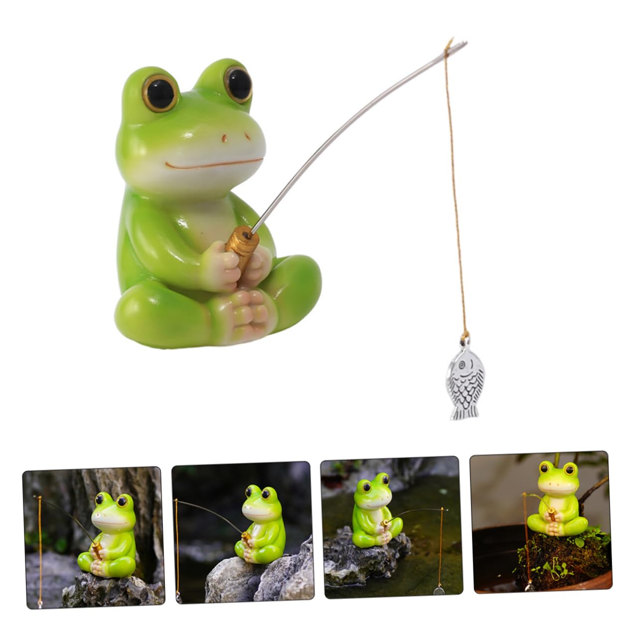MAGICLULU 5 Pezzi Di Piccole Decorazioni Per Acquari Statuette Di Decorazioni A Forma Di Rana Da Pesca Decorazioni in Resina Ornamenti Per Acquari Decorazioni Per Scrivania Per Bambini