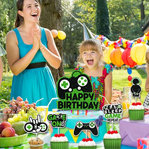 Outus OUTUS-CAKE TOPPERS-23 31 Piece Video Game Happy Birthday Cupcake Toppers Cake Toppers Video Gamer Party Decorations Supplies Picks Gaming Theme Birthday Party Banner Game Controller Backdrop thumb #5