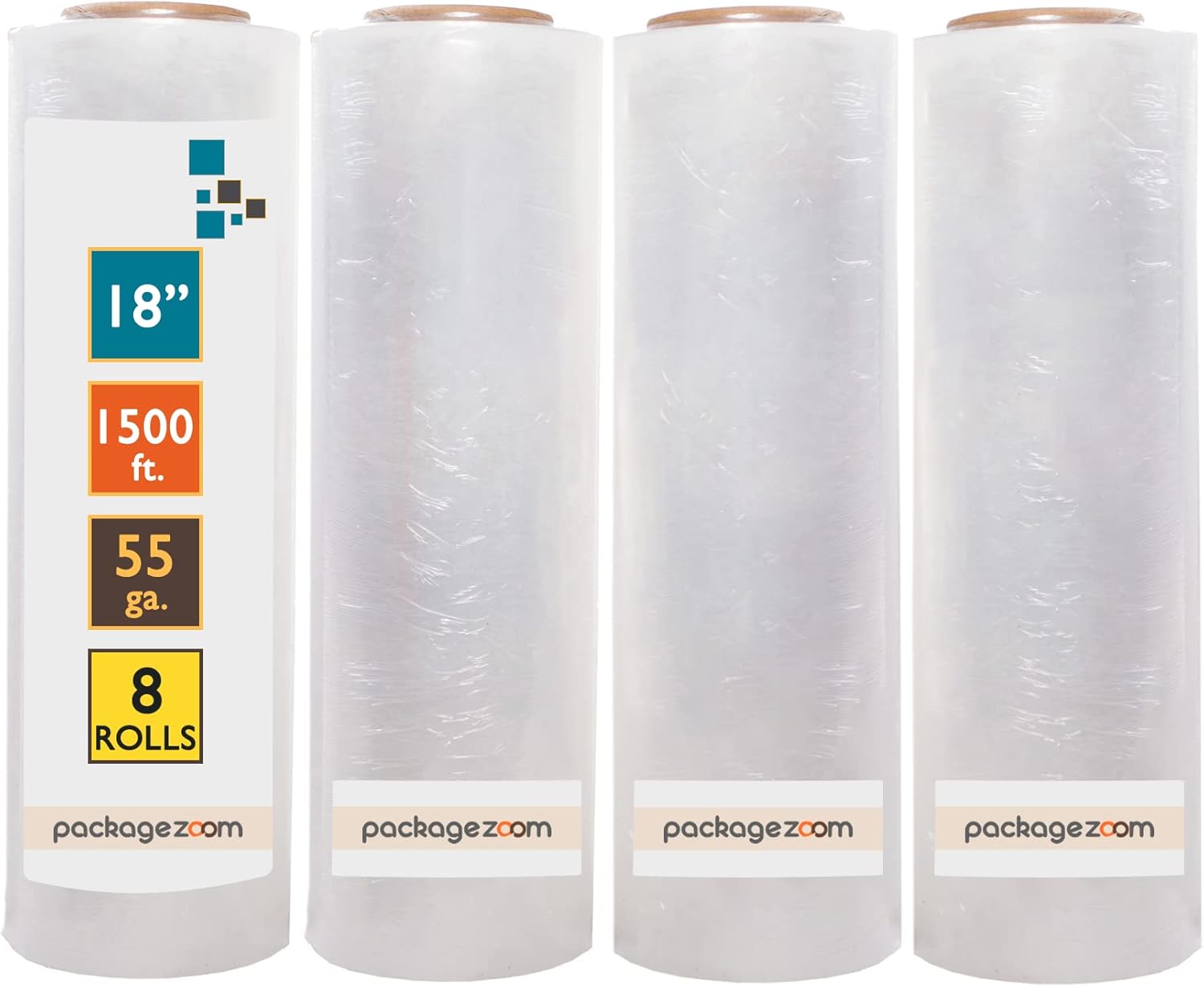8 Rolls Stretch Wrap 18" x 1500' Heavy Duty Film