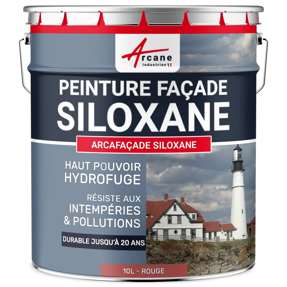 ARCANE INDUSTRIES Peinture Facade Siloxane Hydrofuge - ARCAFACADE SILOXANE - 10 L (+ ou - 60 m² en 1 Couche) Rouge - RAL 030 50 40