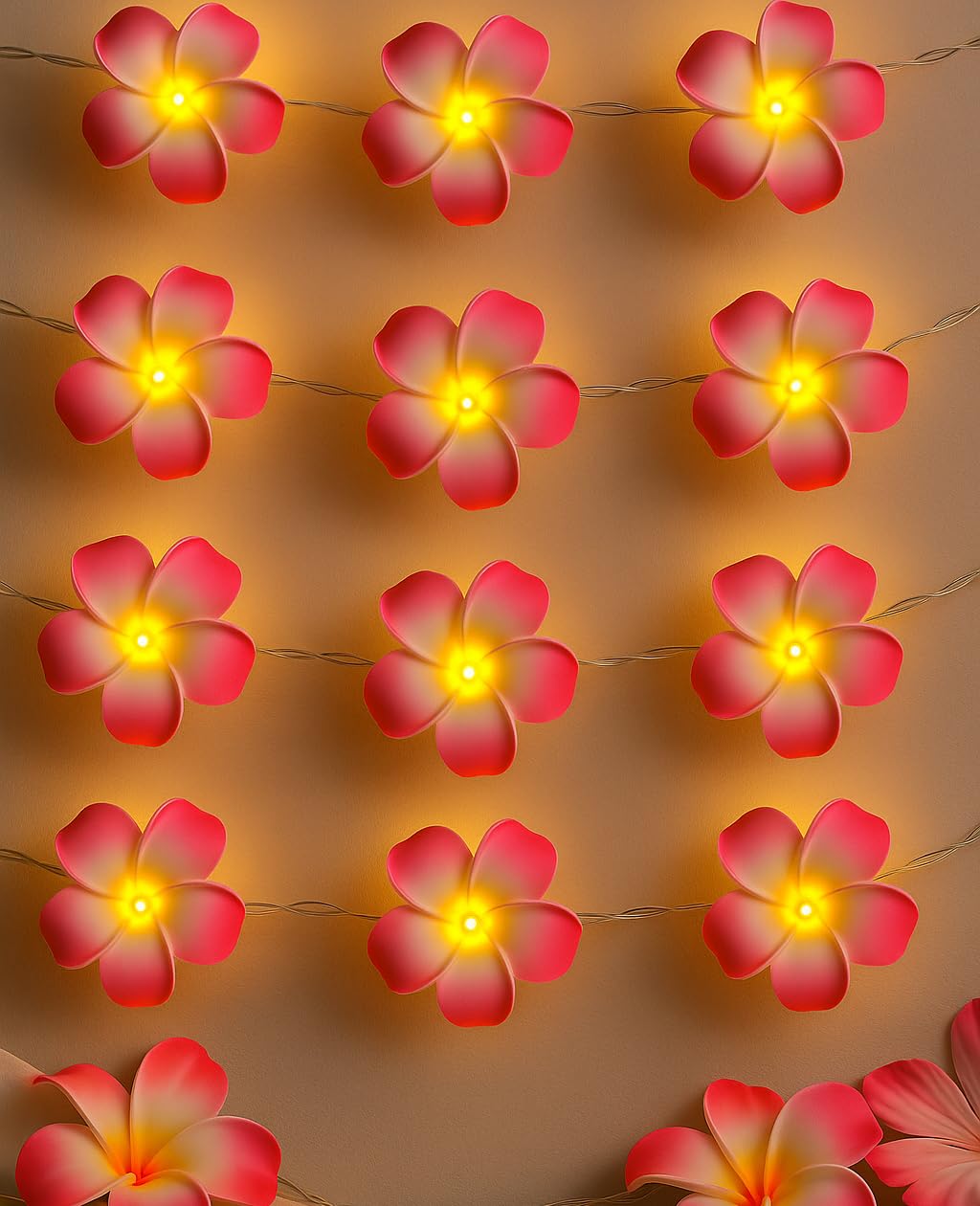 AceList 20 LED Plumeria Flower String Lights, Battery Operated Foam Floral Garland for Hawaiian Luau, Wedding, Bedroom, Party, Patio (Warm White)