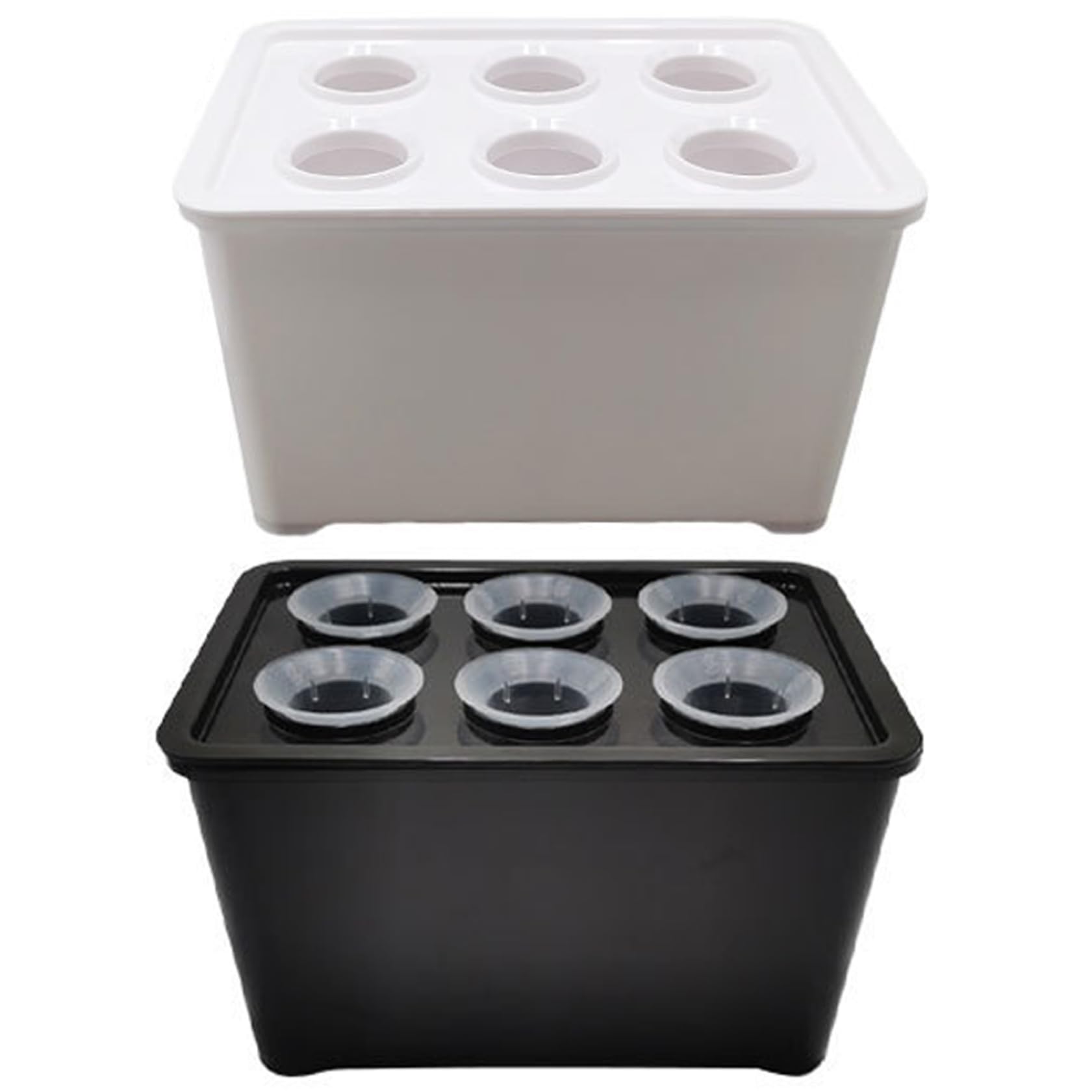 Aetherize 2-Pack Hydroponic Pots, Indoor Hydroponics System with 6 Holes for Herbs, Lettuce, Strawberries, White and Black Water Plant Pots for Countertop Garden Hydroponic