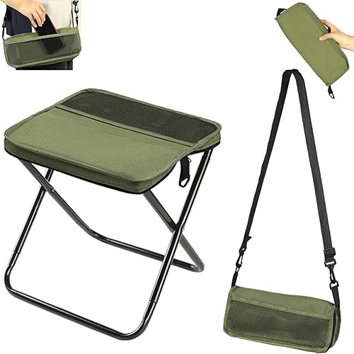 Taburete plegable tipo mochila, mini asiento plegable portátil para acampar al aire libre, ultraligero y resistente, con correa de hombro ajustable
