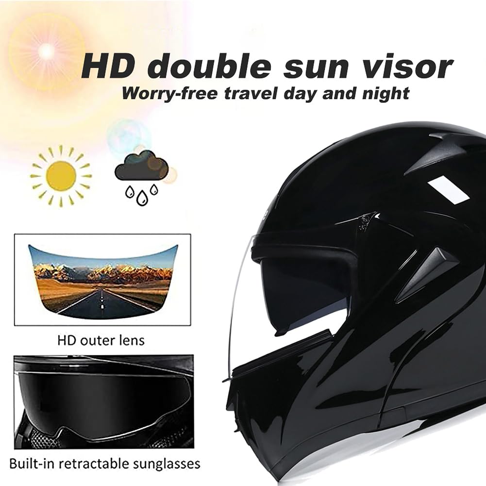 Bluetooth Modular Motorcycle Helmet, DOT Approved Flip Up Full Face Integrated Helmet, Double Visor Helmet Built-in Dual Speaker with Microphone, for Adults Men and Women XS~XL : Automotive