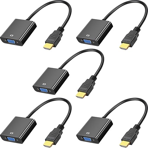 Spofit HDMI a VGA, paquete de 5, adaptador HDMI a VGA chapado en oro (hombre a hembra) para computadora, computadora de escritorio, laptop, PC,