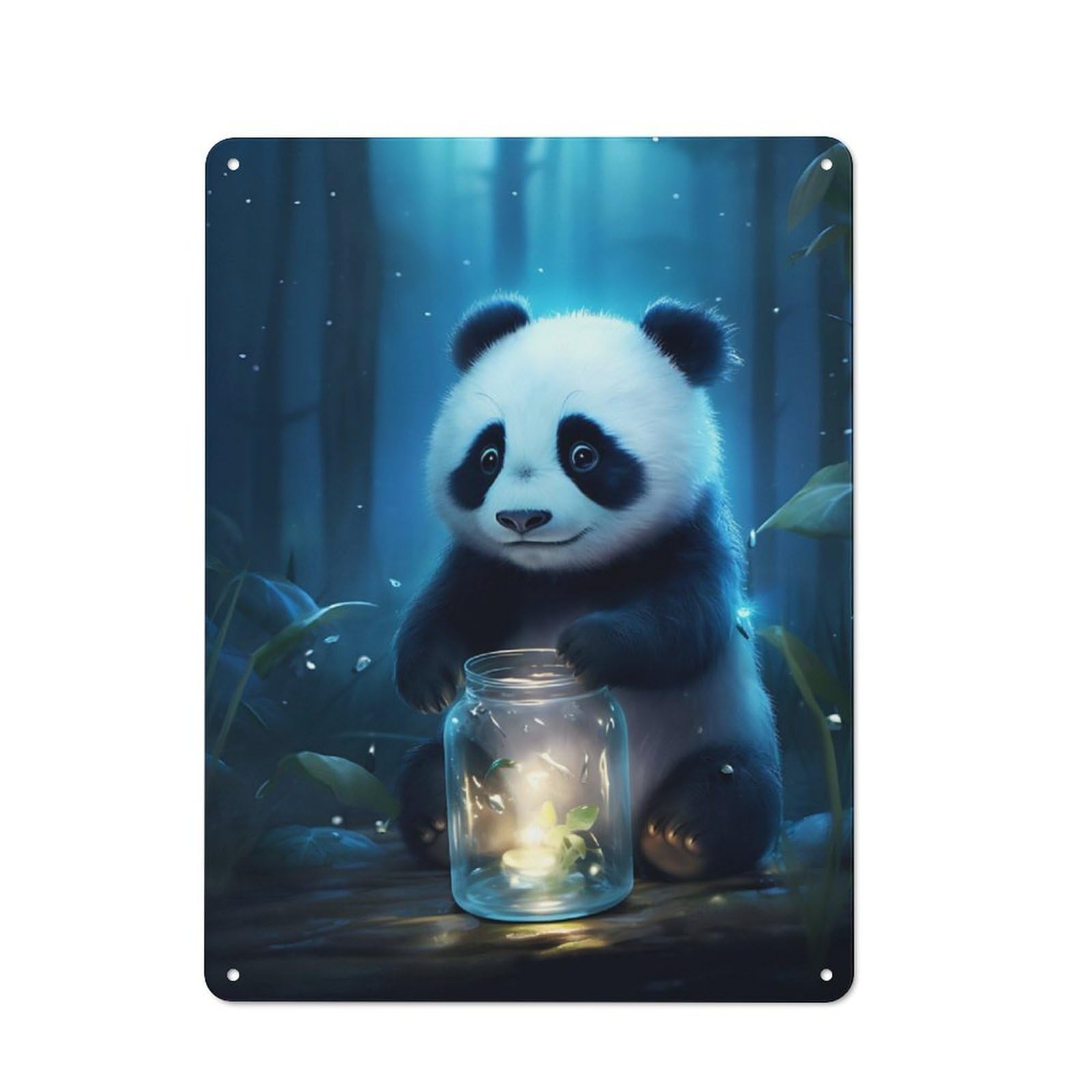 Junmoney Cute Panda Bear Glow Metal Wall Sign 40X30cm Featuring For Living Room Wall, A Decorative Gift For A Newly Furnished Living Room
