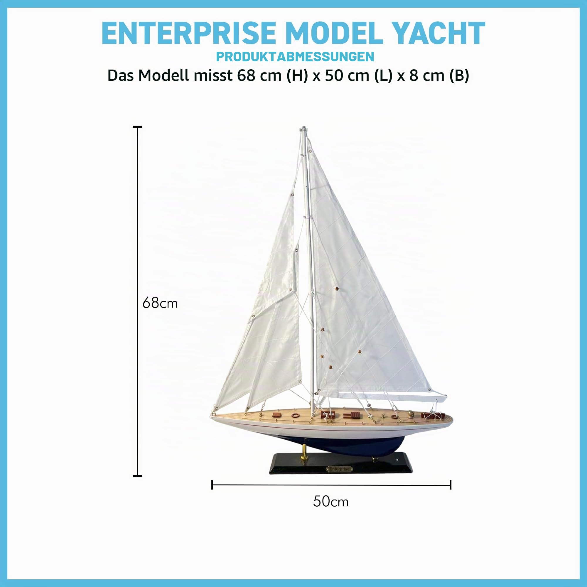 Thorness Detailliertes 50 cm langes Holzmodell Enterprise J Class Segelyacht | Americas Cup Racing Yacht | nautisches Ornament | Segelbootmodell | Enterprise Segelschiff-Modell | Komplett montiertes