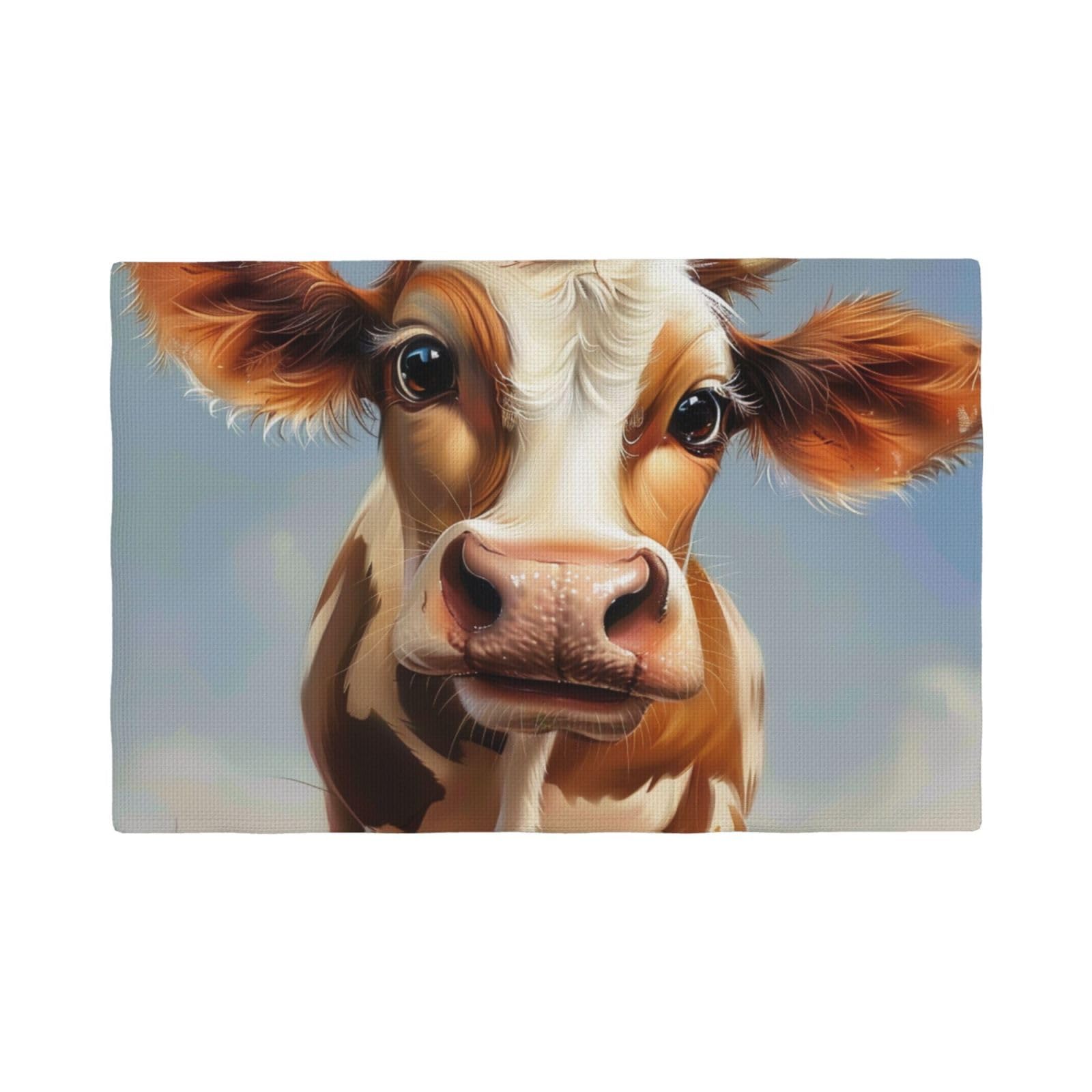 Cute Cow Print Placemats Set, Heat Resistant Washable Placemat 12x18in Table Mats for Party Kitchen Dining Table Decoration Indoor Outdoor, Four Pieces