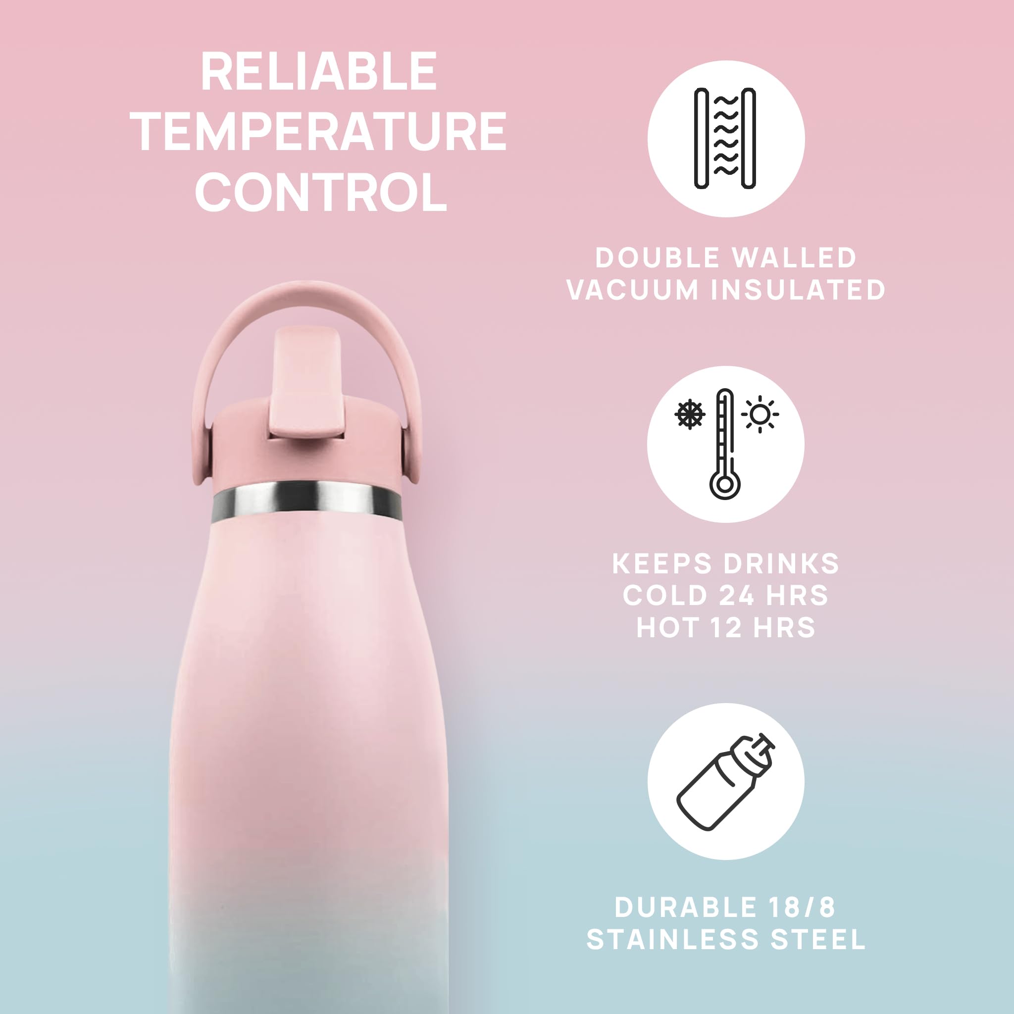 Positive Bottle® Insulated Stainless Steel Water Bottle 500ml/17oz, Sunset Mist, 500 ml - Image 4