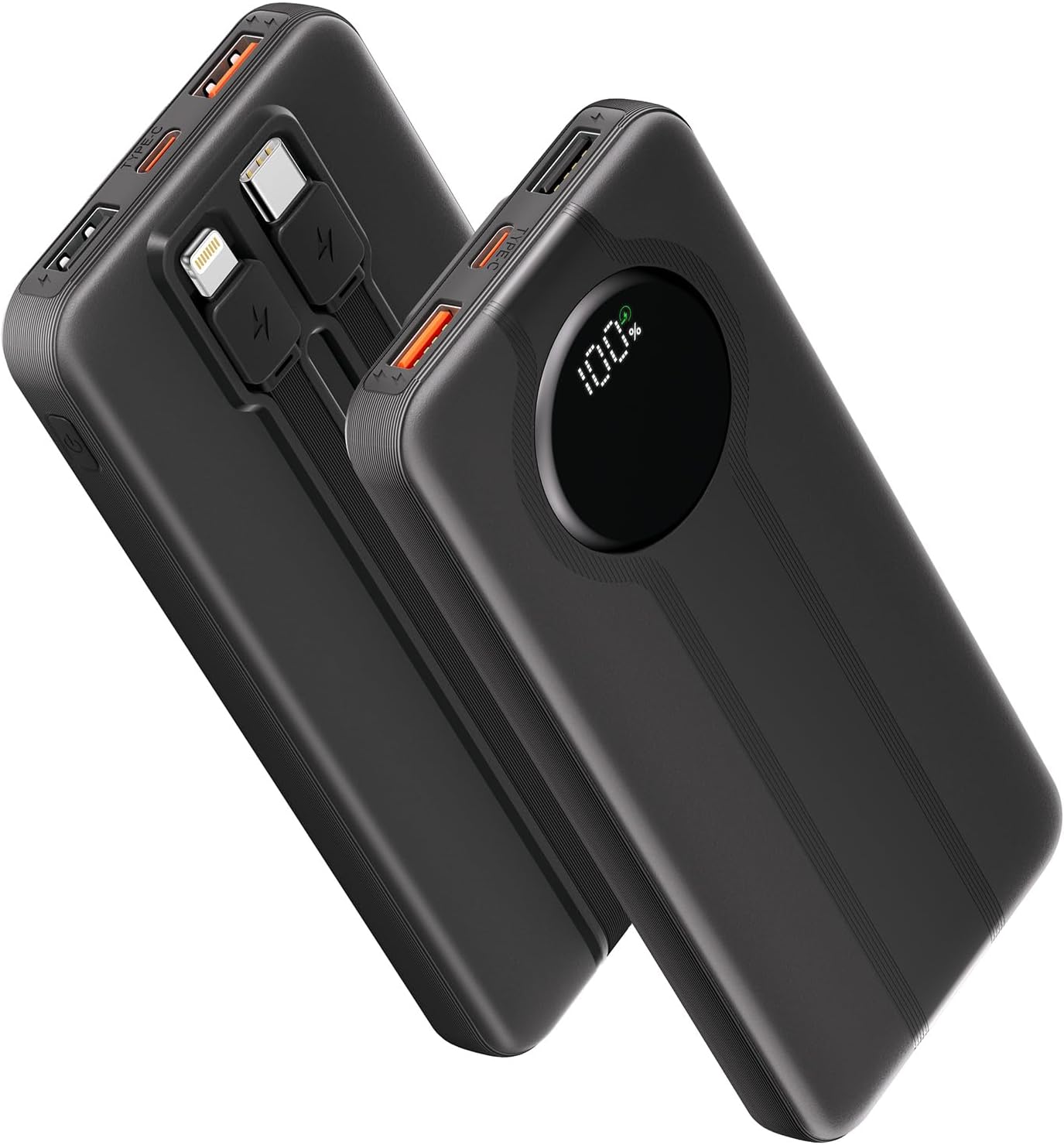 Aioneus Portable Charger, 10000mAh Power Bank with Built in Cables (Black) Thumbnail