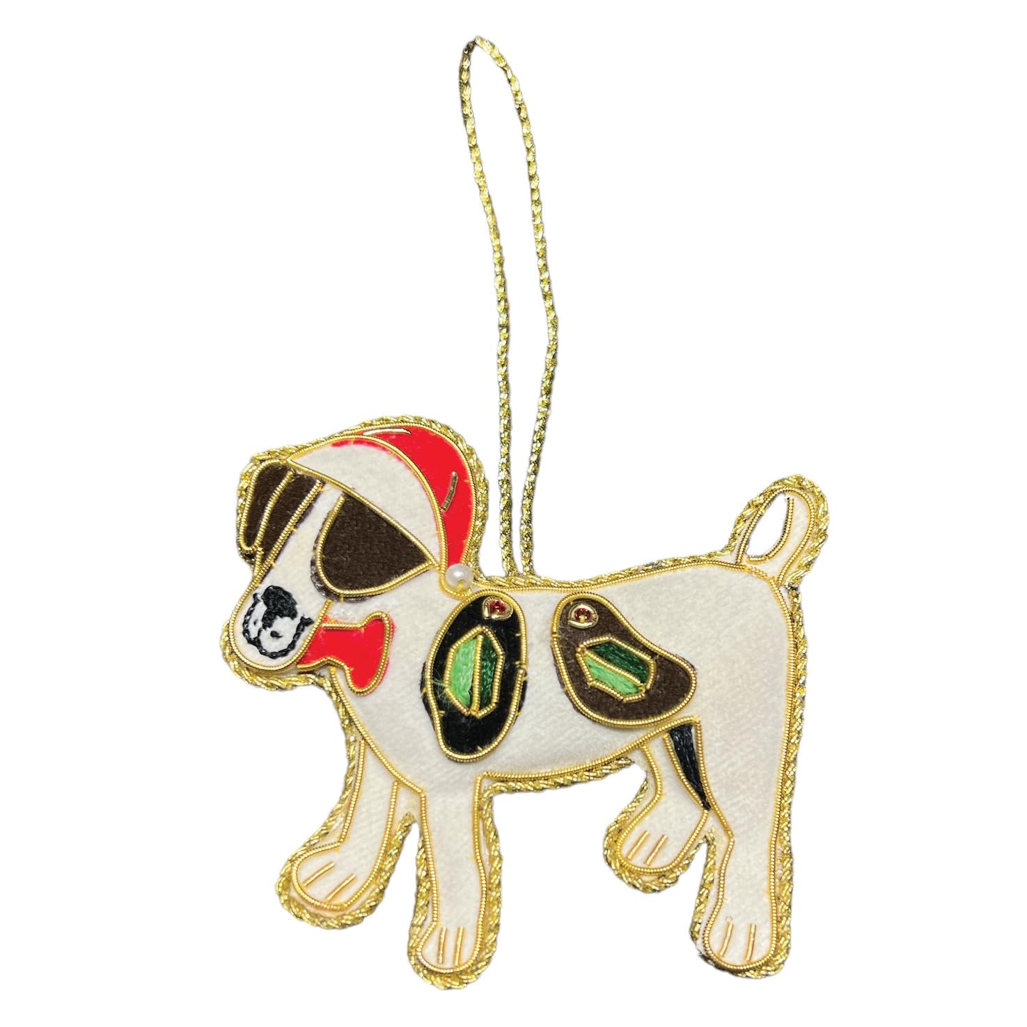Equetech Brown Luxury Velvet Beaded & Embroidered Jack Russell Christmas Tree Ornament – Festive Dog Decoration For Equestrian & Pet Lovers