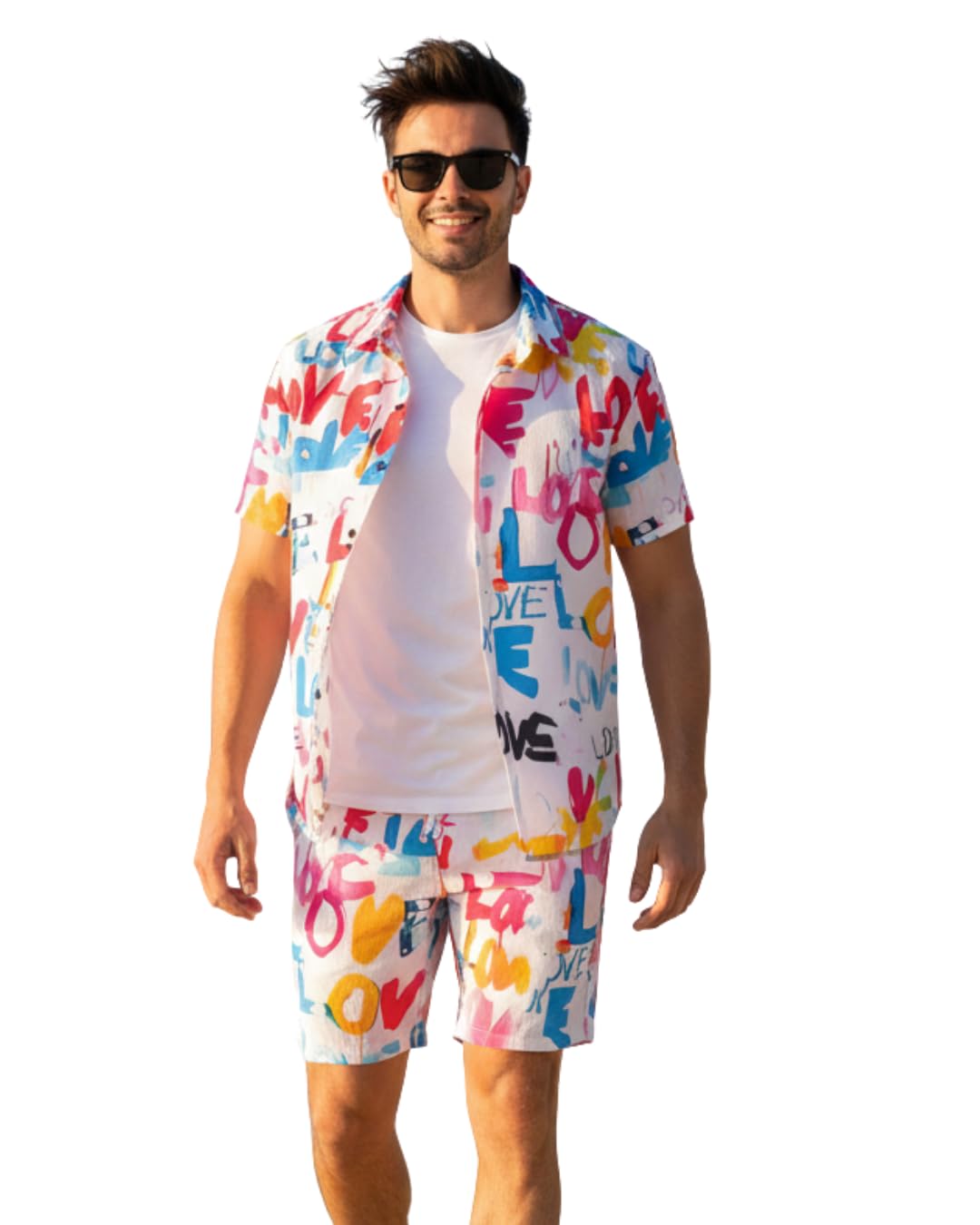 coollinen Men’s Polyester fabric solid Printed Co-Ord Set for men Floral Print Short Sleeve Shirt with Drawstring Shorts Casual Summer Wear, Beach & Vacation Outfit for Men-picture-22