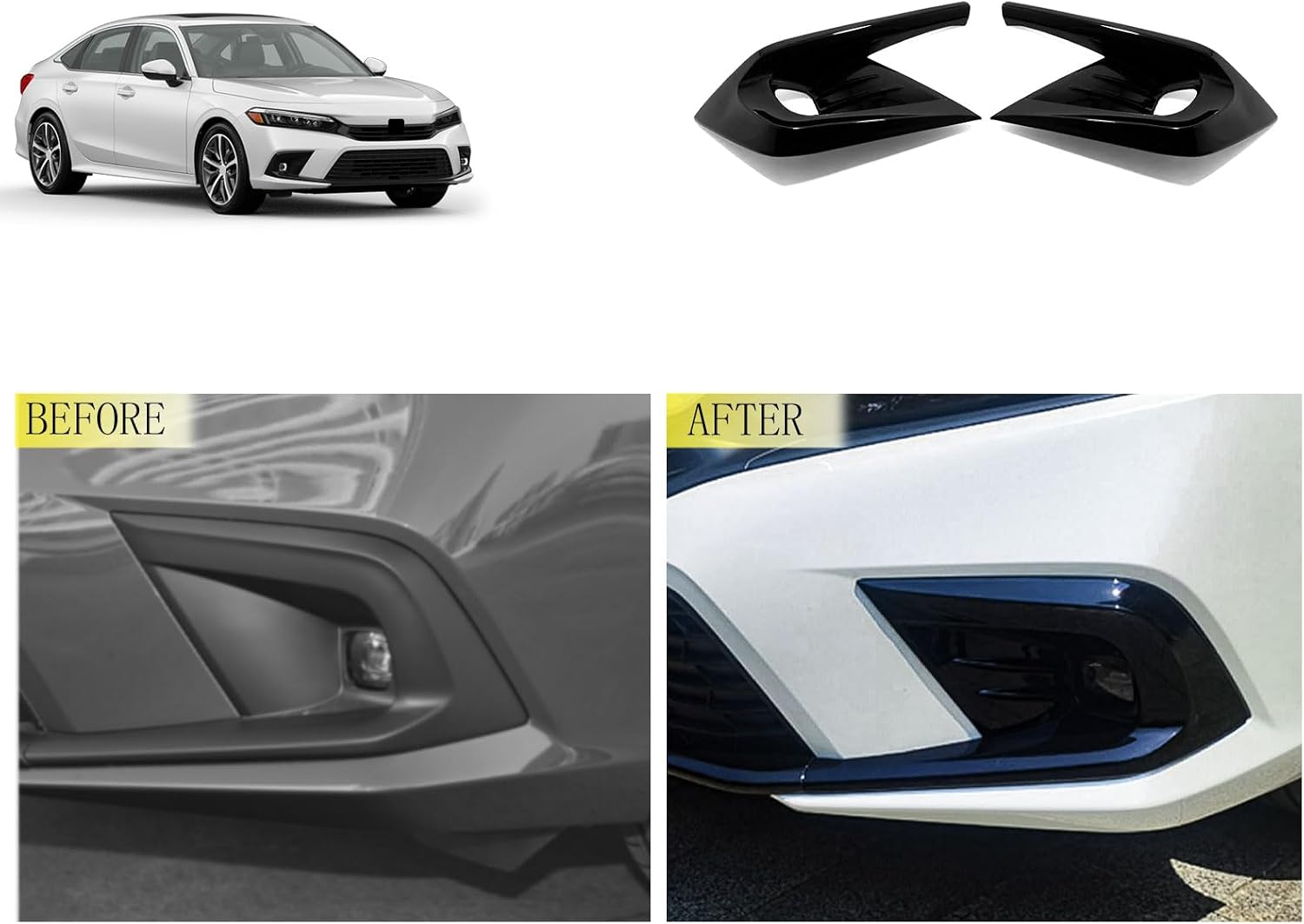 Front Fog Lights Covers Compatible With Honda Civic 11TH GEN 2026 2025-2022 Fog Lamp Frame Trim Replacement Exterior Car Accessories ABS 2PCS(Glossy Black Style)Not Fit Touring/Sport Touring