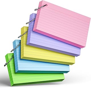 250 Count Colored Index Cards with Ring 3 x 5 Inch Heavyweight Ruled Index Cards, Flash Cards for School & Office Supplies and Home Organization, Durable Study To Do List Note Cards with Ruled Lines