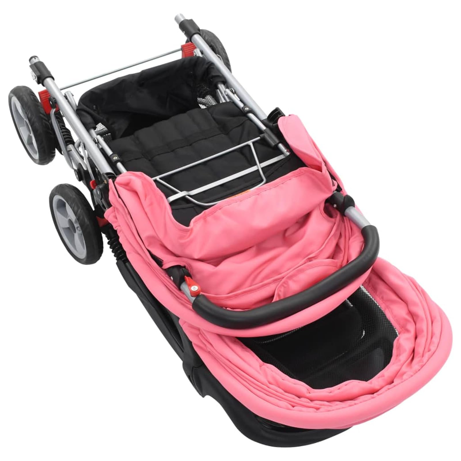 Passeggino Gemellare a Tandem Rosa e Nero in Acciaio,Bebè e bimbi,Trasporto bebè,Passeggini(SPU:10157)
