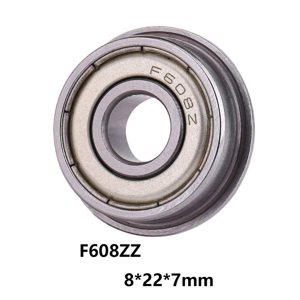 DINGGUANGHE-CUP Flanged Bearings 5pcs F608ZZ Metric Flange Bearings 8x22x7mm Deep Groove Ball Bearings Miniature F608-ZZ 52100 Chrome Steel Industrial Products