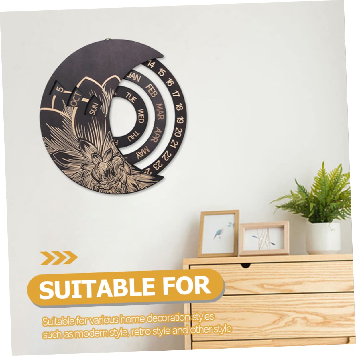 Calendario Da Parete in Legno Decorazione Murale Semplice Ed Elegante Calendario Rotondo Continuo Per Casa e Appartamento