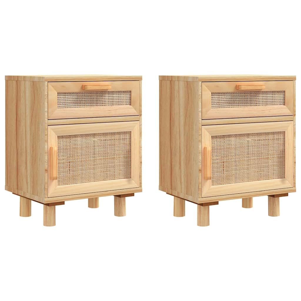 VidaXL Nachttisch Mit Schublade & Fach - Weiß, Massivholz & Rattan, 40x30x50 Cm