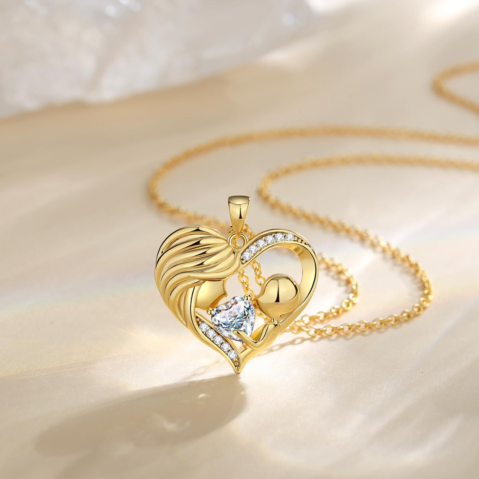 FANCIME Mama Kette Damen, 925 Sterling Silber Herz Mutter und Kinder Anhänger Halskette Schmuck Muttertagsgeschenk Geburtstagsgeschenk für Mama Damen Frauen
