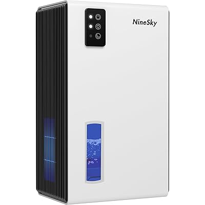 NineSky Dehumidifier for Home, 95 OZ Water Tank, (1000 sq.ft) Dehumidifiers for Bathroom Bedroom Basement with Auto Shut Off,7 Colors LED Light (White)