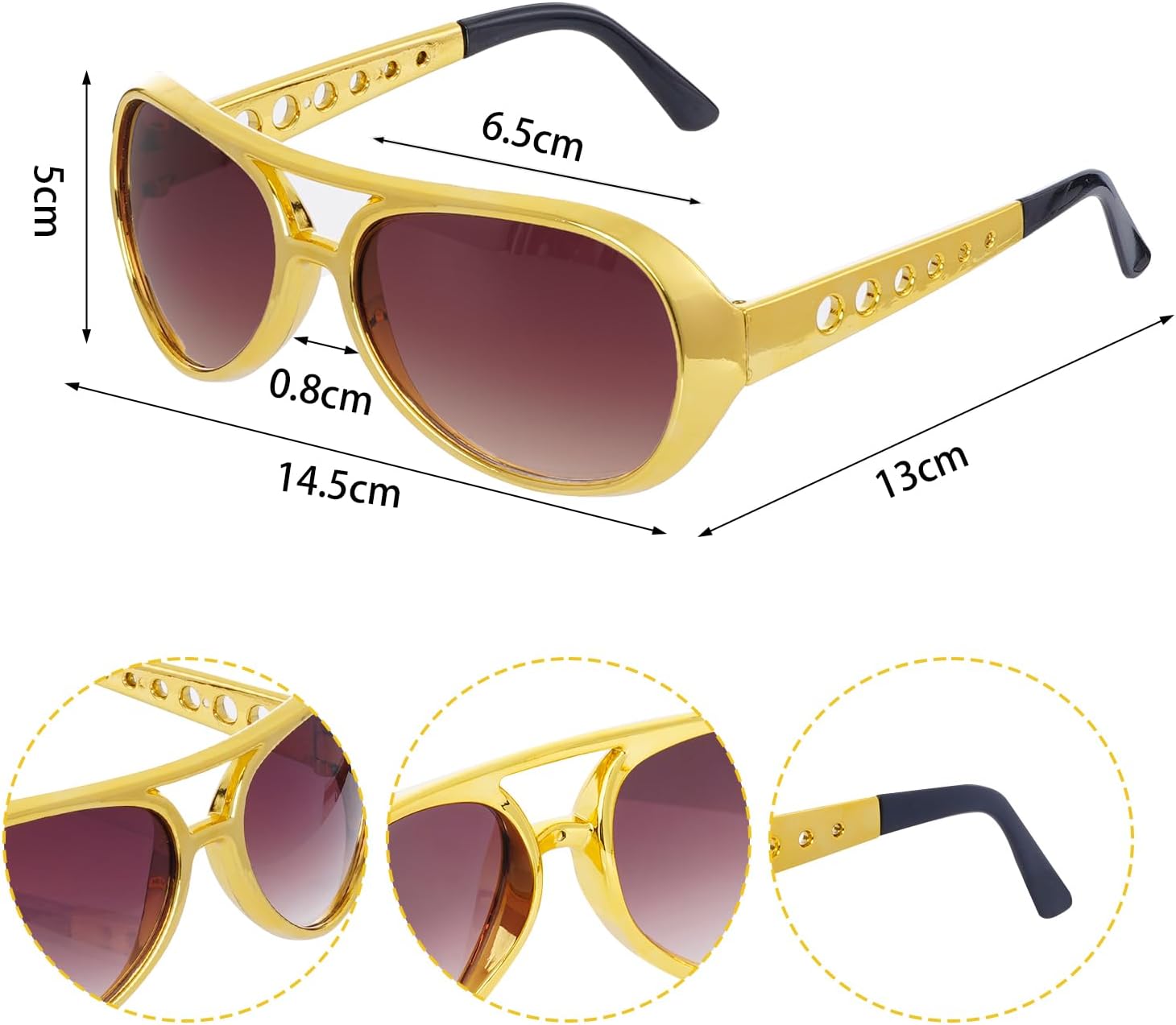 tiggell 12 pcs Disco Sunglasses 50s 60s Rock Star Cool Golden Costume Glasses for Halloween Cosplay Dress Up Christmas Birthday Party (Gold)