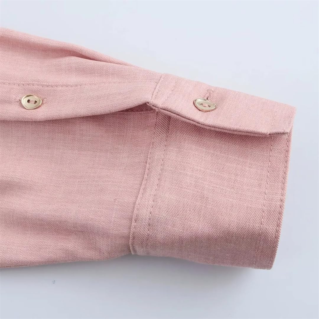 Women's Spring Lapel Long Sleeve Patch Pocket Shirt Top Loose and Comfortable Straight Trousers 2-Piece