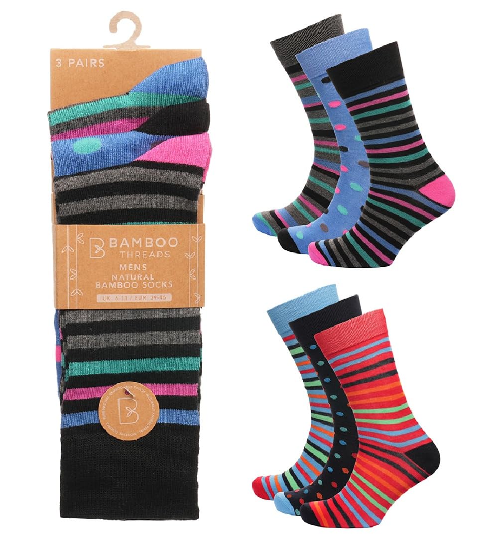 Onlybee Men's Multicoloured Stripes ’S Bright Bamboo Socks (3 Pair Pack) | Soft & Breathable | Size 6–11 | Colourful Everyday Comfort Socks