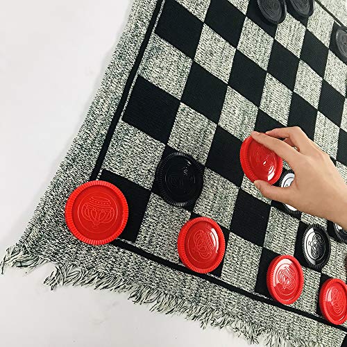 Yuanhe Gaint Checkers Set - Large 3 In 1 Checkers Game Including Tic Tac Toe Game With Reversible Rug, Calssic Indoor Outdoor Yard Games For Family #TOP5