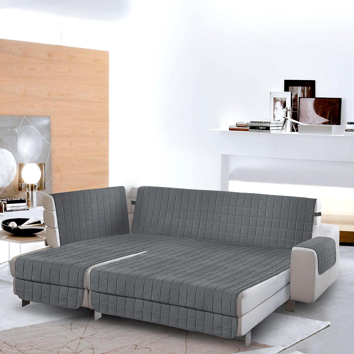 la biancheria di casa - Copridivano angolare con penisola - Simplicity Angle Plus - Salvadivano Trapuntato in Microfibra Morbida, Idrorepellente Oeko-Tex, Destra o Sinistra | Grigio Scuro, 245 cm