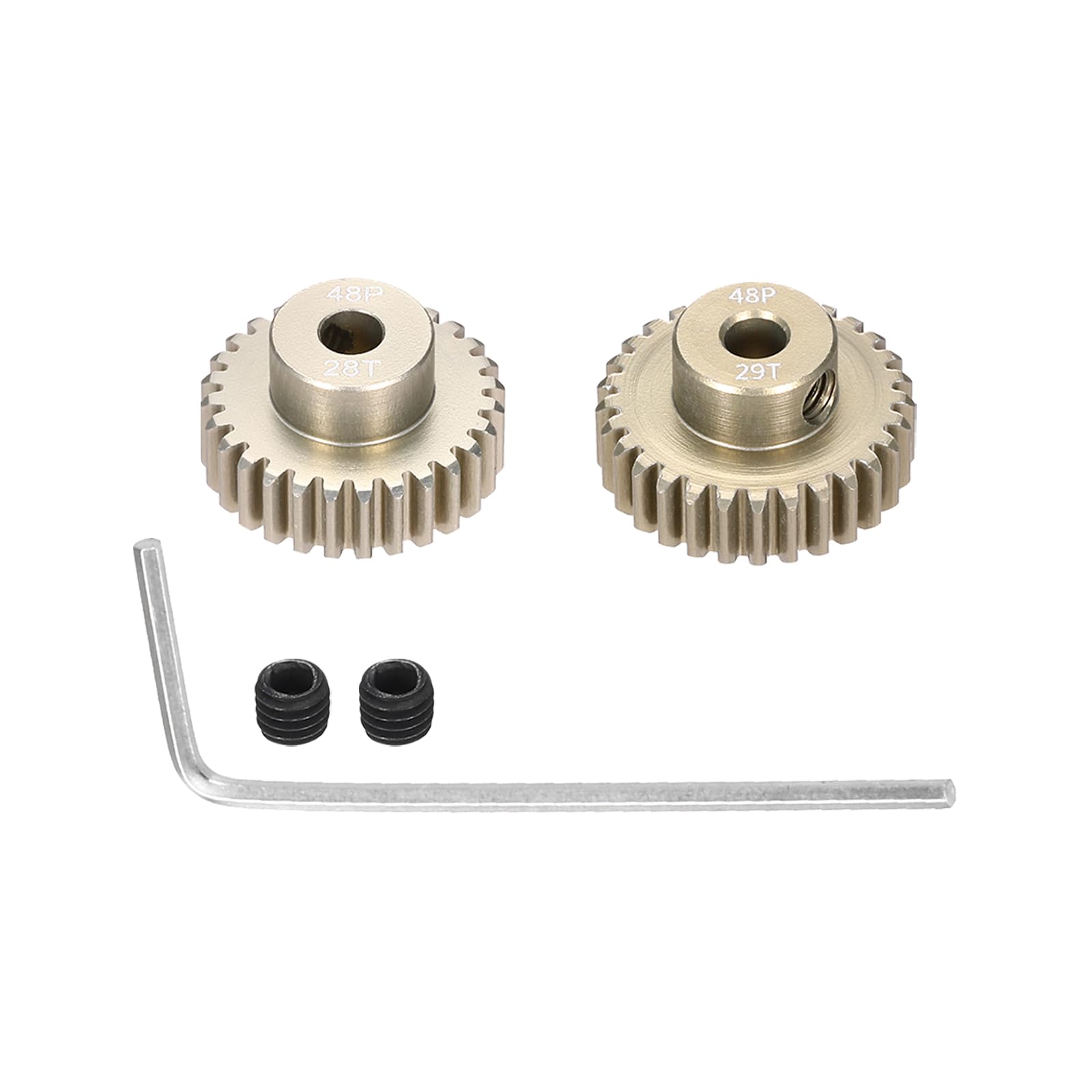 2Pcs 48P Pinion Gear Set 28T 29T for 3.175 mm Shaft Aluminium Alloy Pinion Gear with Screws and Hexagonal Wrench for RC Motor