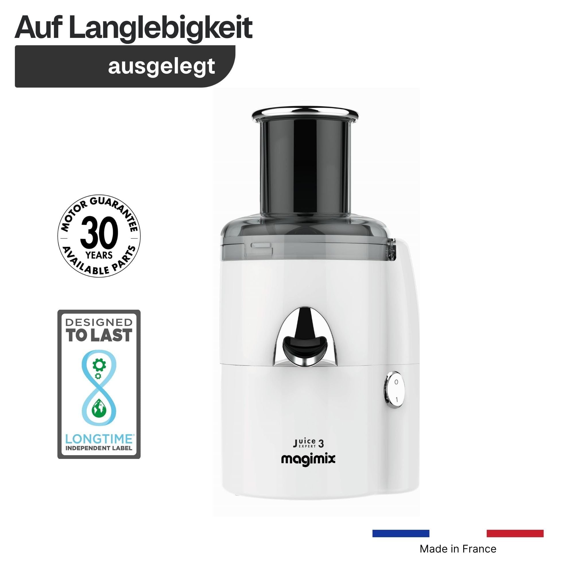 magimix Slow Juicer - Juice Expert 3 - Entsafter 3-in-1, Kaltpress-Technologie, XL-Einfüllschacht, Zitruspresse, Smoothie-Funktion, 400W, BPA-frei - Weiss