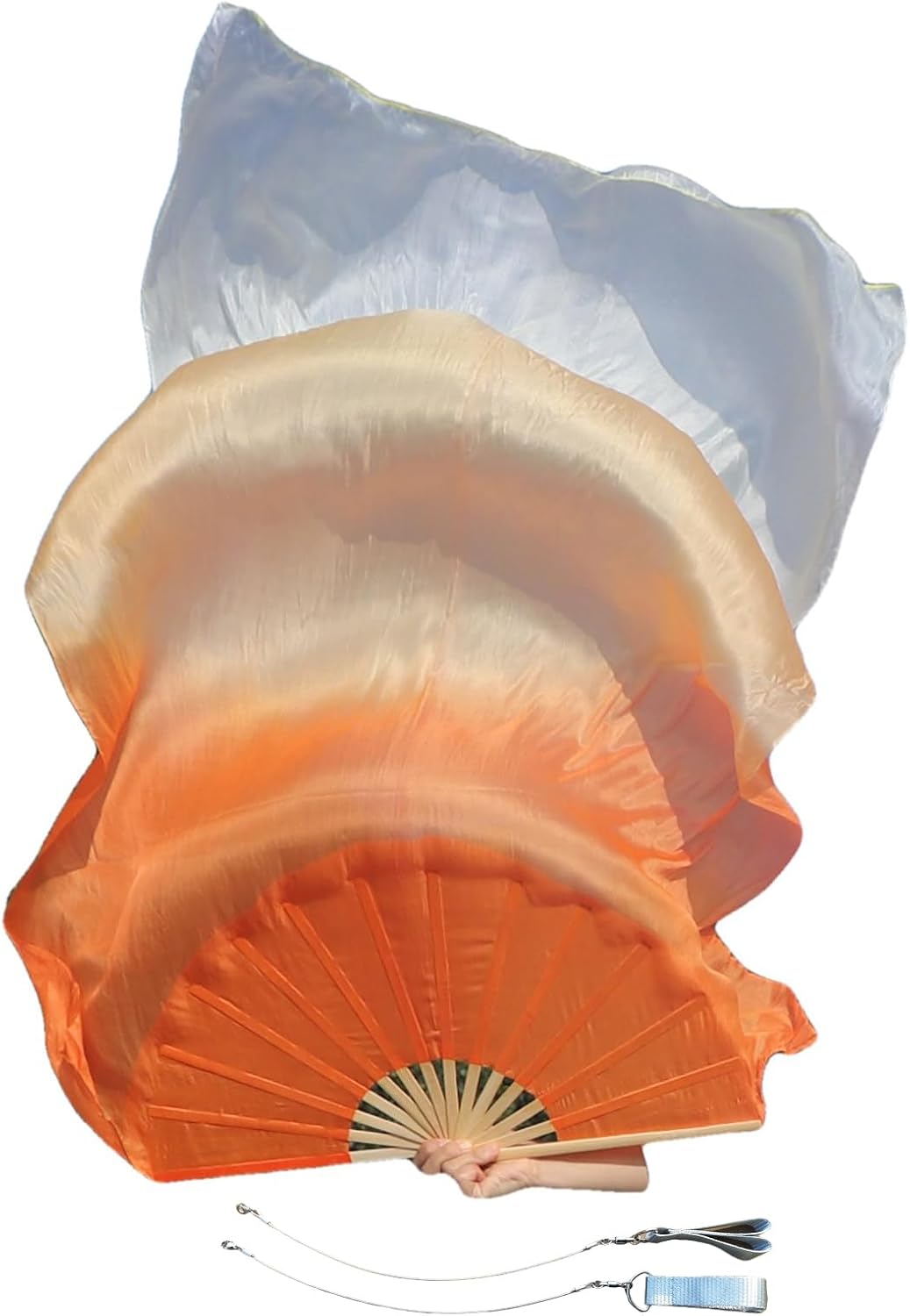 Winged Sirenny 59" (150 cm) Pairs Spinning Worship Praise Fan Pois, Adjustable Colorful Belly Dance Silk Fan Veil