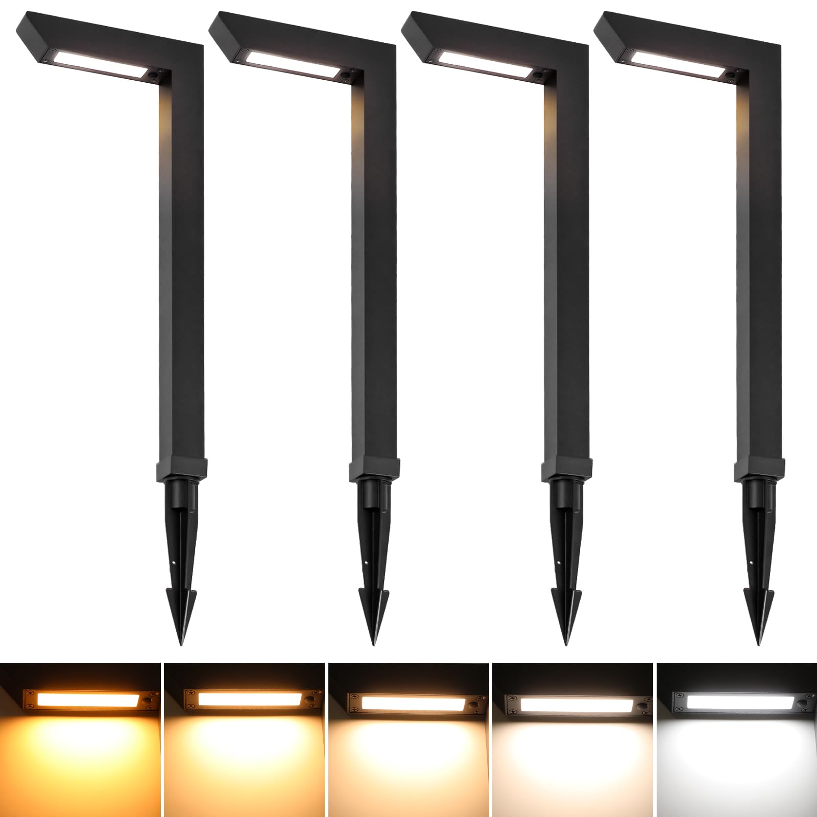 Energetic 5CCT Low Voltage Landscape Lights, 5W 200LM IP65 Waterproof LED Pathway Lights, 50000 Hrs, Outdoor Landscape Lighting, Square Modern Side