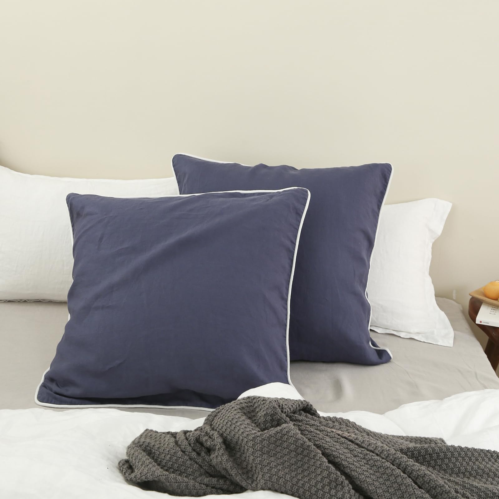 Housses de coussin en lin 66x66 cm bleu classique pour grand oreiller de canapé