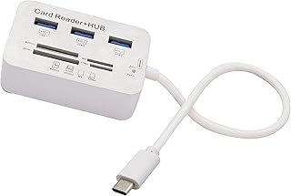 HCFeng USB Type C 3.0/3.1 Card Reade Adapter Type-c to 3 Port USB 3.0 Hub with Card Reader MSDUO SD(HC) M2 TF(Flash) Multi-in-1 Memory Adapter Cable[0.3m/1ft](White/Type-c)
