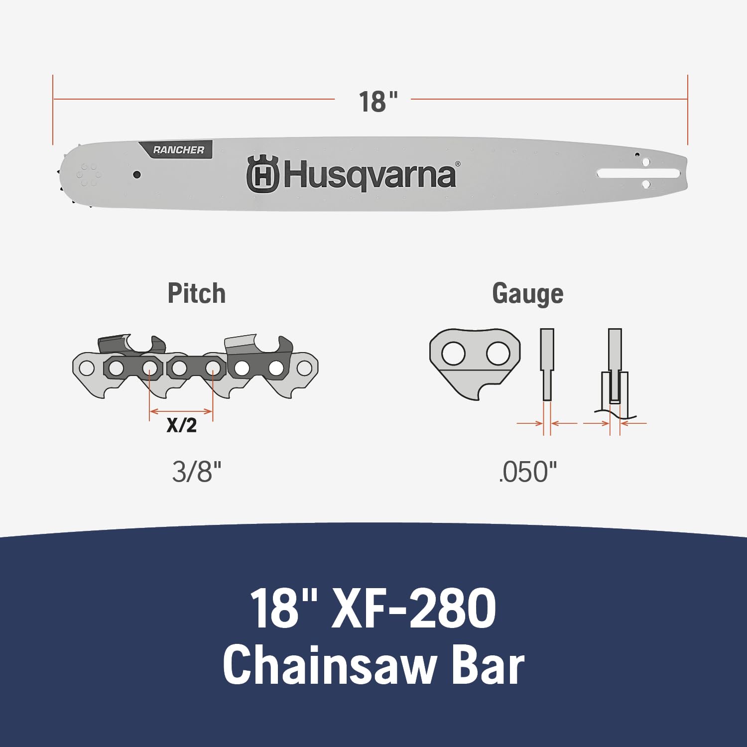 Husqvarna 18 Inch Rancher Chainsaw Bar, 3/8
