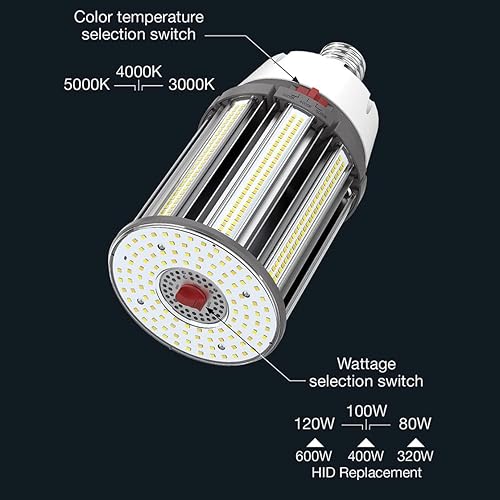 Miniatura 2 de Satco Lámpara LED S23145 Hi-Pro de potencia y temperatura de color seleccionable, repuesto HID, base EX39, 120W100W80W, 3000K4000K5000K, (1 bombilla