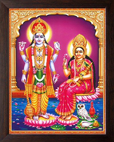 Art n Store - Póster de Señor Vishnu con la diosa Lakshmi/alto contraste impreso en alta definición/pintura religiosa y decorativa con marco (76.2 x 9.4 x 1.5 cm, hoja acrílica utilizada)
