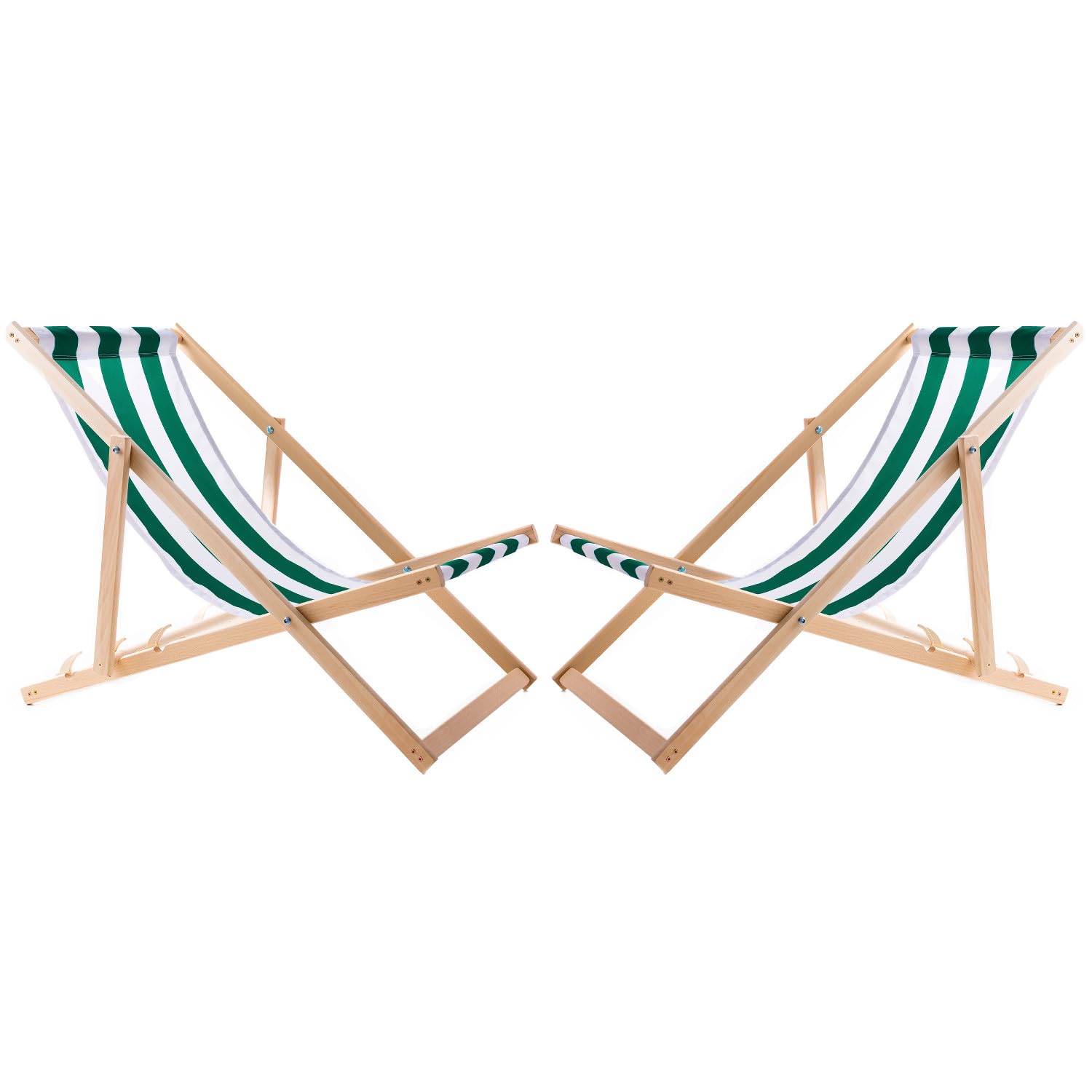 set di Sedie a sdraio a 2 posti in Legno di faggio sedia da spiaggia lettino Prendisole lettino da giardino per spiaggia, giardino, balcone e terrazza fino a 120 kg (strisce verdi)