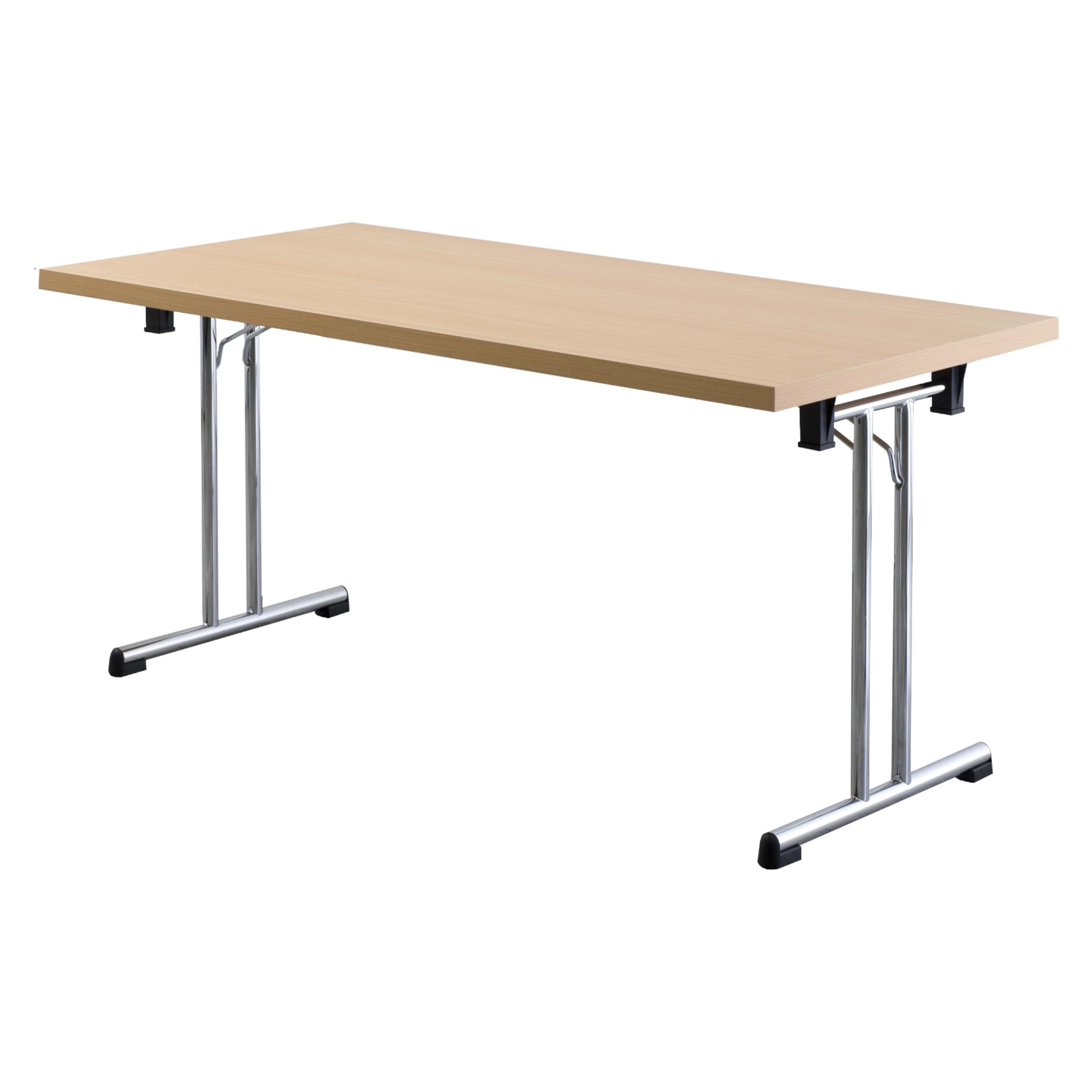 Bümö Klapptisch Buche 160 x 80 cm klappbar & stapelbar, klappbarer Schreibtisch, Klappschreibtisch, Tisch klappbar, Klappbarer Tisch, Klapptisch Holz-Platte, Gestell stabil aus Metall verchromt