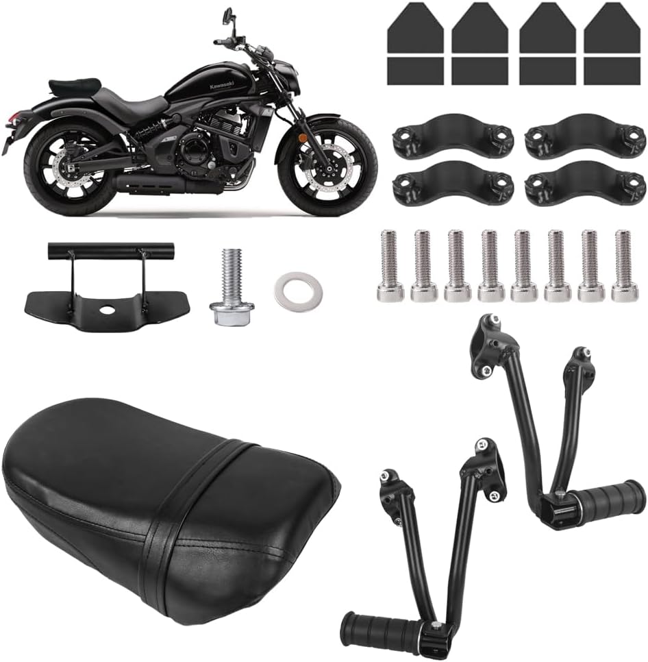 Thick Rear Passenger Seat with Passenger Footpeg Mount Kit for Kawasaki Vulcan S 650 Accessories, for Vulcan S 650 EN 650 Cafe SE 650 VN 650 (2015-2025)