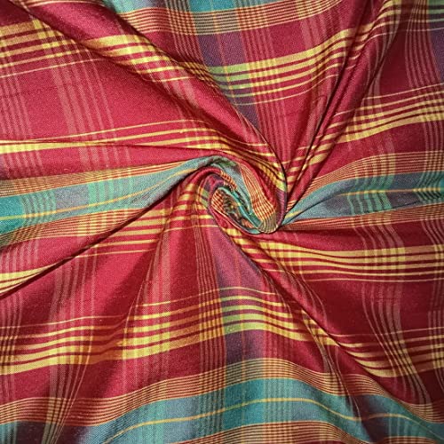 Tissu 100% soie Dupion rouge jaune bleu artisanat luxe au mètre