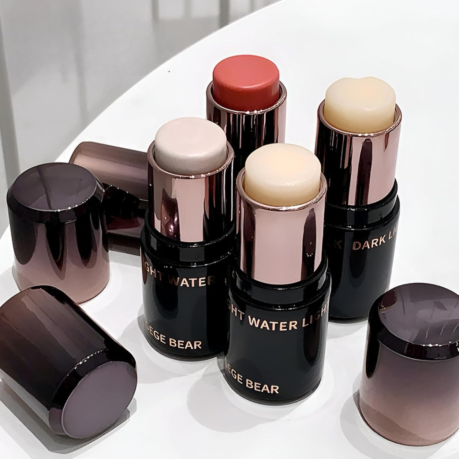 Gege Bear Highlighter Stick | Smooth Blendable Cream Stick | Aesthetic Highlighters Pastel | Dewy Water-Light Glow | Pastel-Inspired shades | Long-Lasting Glow | Perfect for Cheeks and Nose | Soft Look | Face Makeup Highlighter for Women (02# Bingcui Peach, 8g)-picture-17