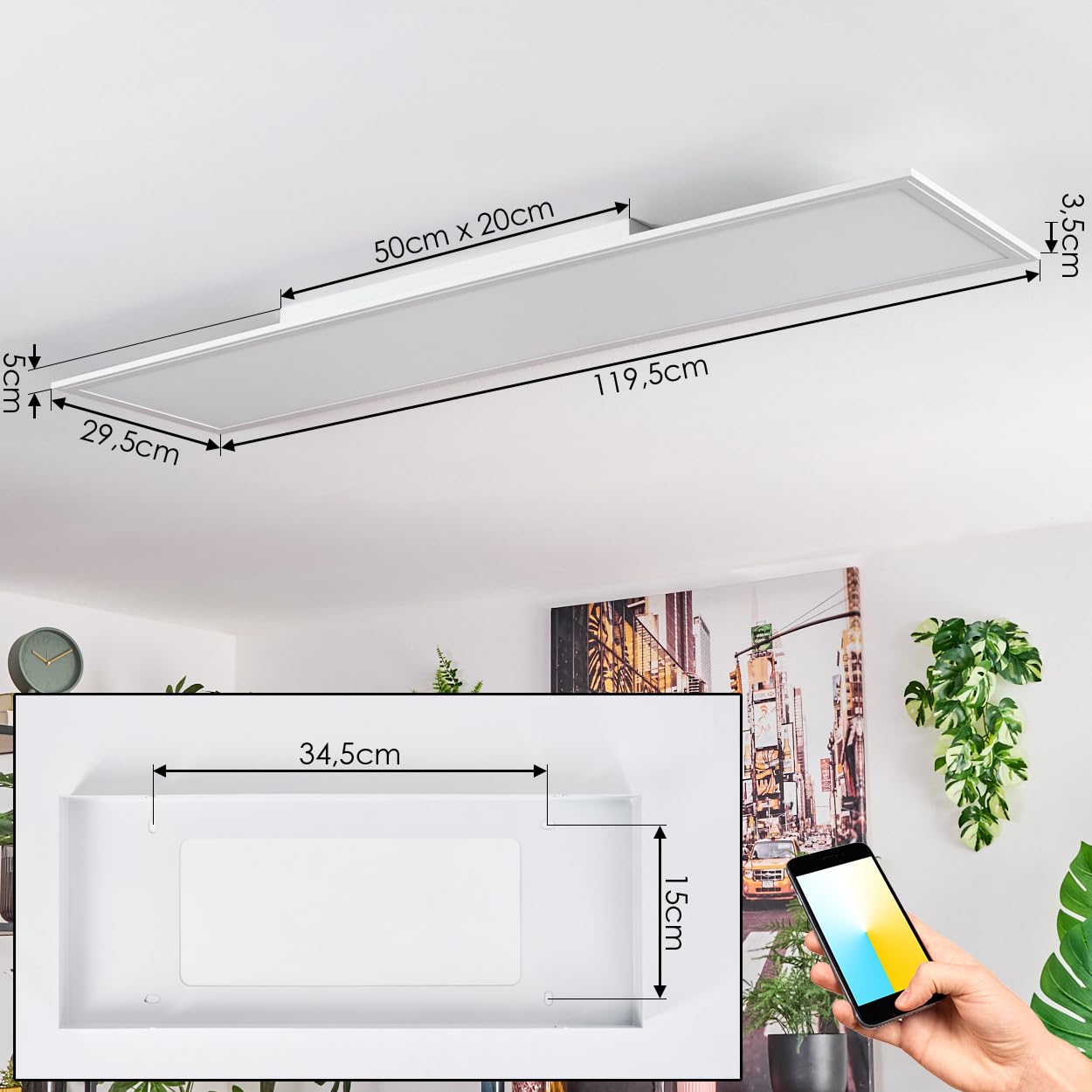 HOFSTEIN LED Deckenpanel Belan, dimmbare Deckenleuchte aus Metall/Holz/Kunststoff in Weiß/Natur, 37 Watt, 3900 Lumen, 2700-6500 K, CCT einstellbar, Smart Home/App, Wohnzimmer, Schlafzimmer, Küche