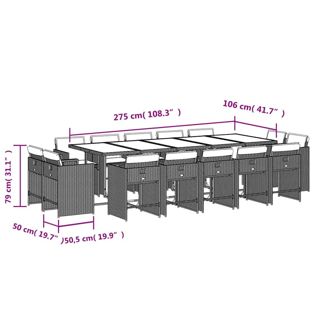 vidaXL Ensemble à Manger de Jardin 15 pcs Coussins Noir résine tressée