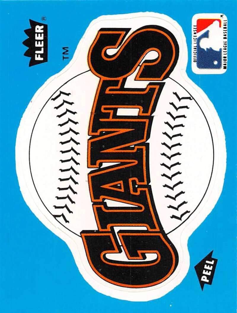 1985 Fleer Team Logo Stickers Small Print #NNO56 San Francisco Giants Logo VAR: Trademark under FL of Fleer logo San Francisco Giants Official Standard Trading Card Sized MLB Sticker in Raw (EX or Better) Condition