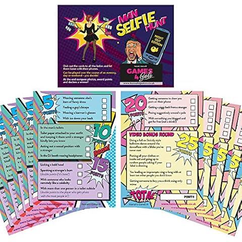 Hannah's Games Hen Party Scavenger Hunt Game - A6 Hen Party Photo Selfie Challenge Cards Dare Pack - Night Out Edition for Team Bride Hens or Girls Night Out - Hen Party Games & accessories Cover