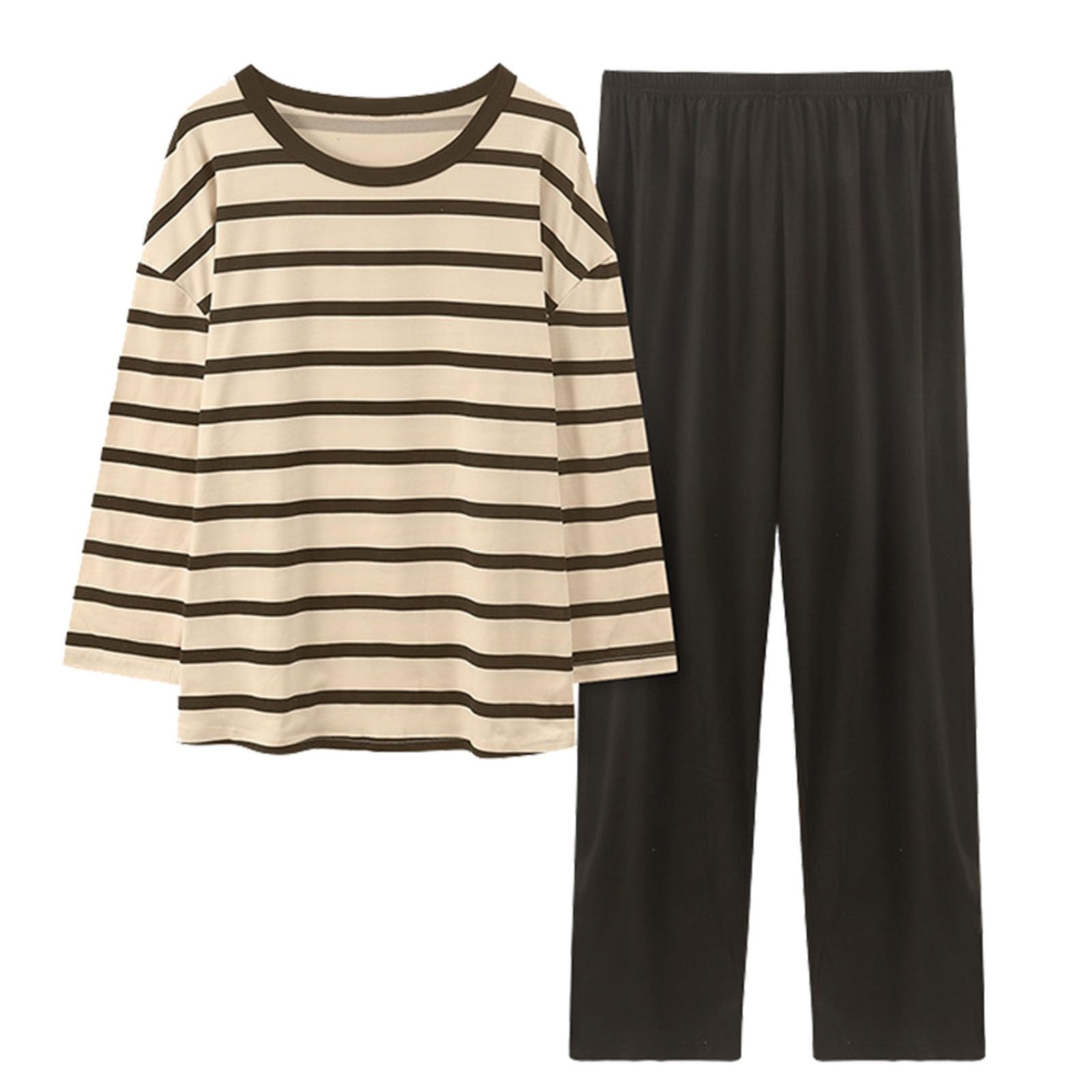 Pigiama Donna In Cotone A Righe – Maniche Corte E Pantaloni Lunghi Con Tasche, Autunno/Inverno - 2