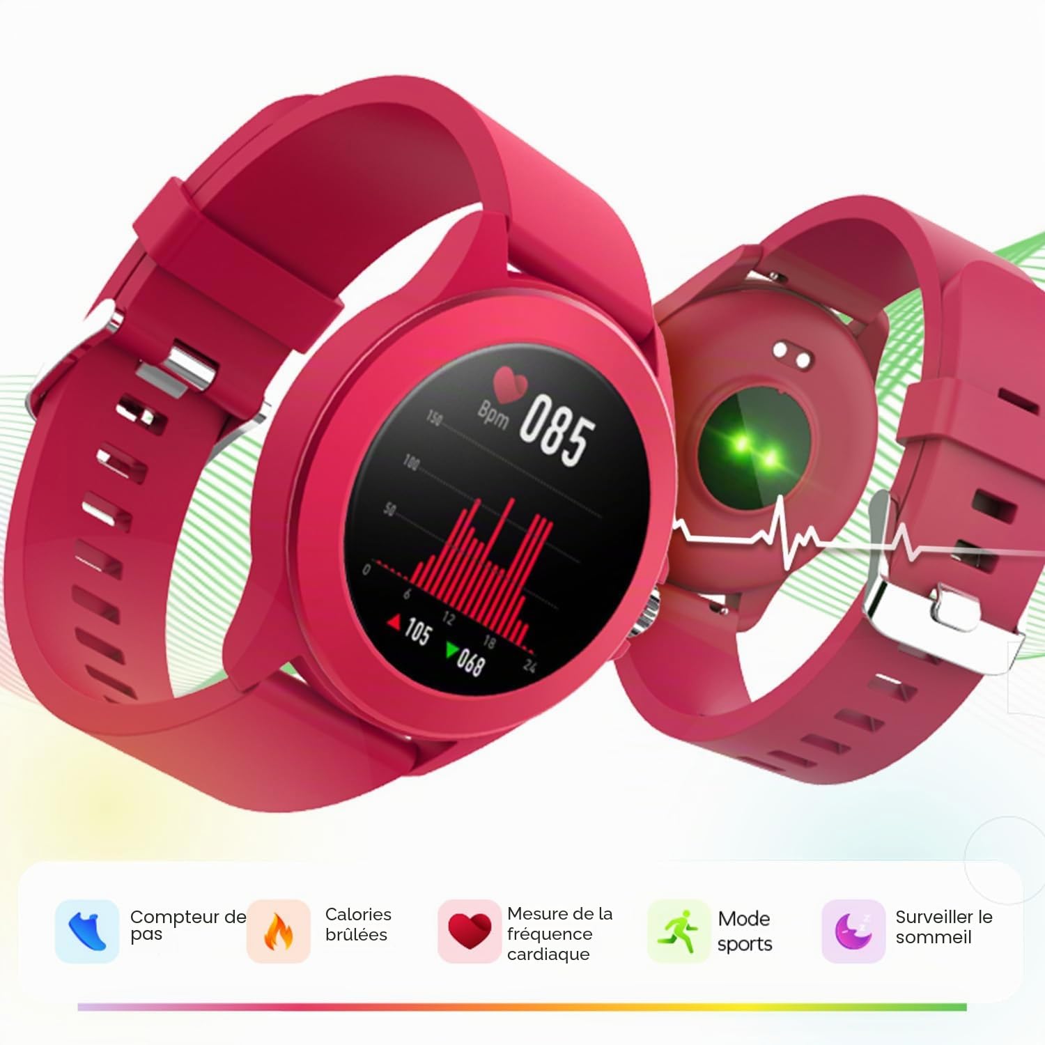 Forever Colorum CW-300 Montre connectée étanche IP68 avec podomètre, Moniteur de Sommeil, Compteur de Calories, Longue durée de Vie de la Batterie, Montre de Sport Android/iOS pour Homme et Femme,